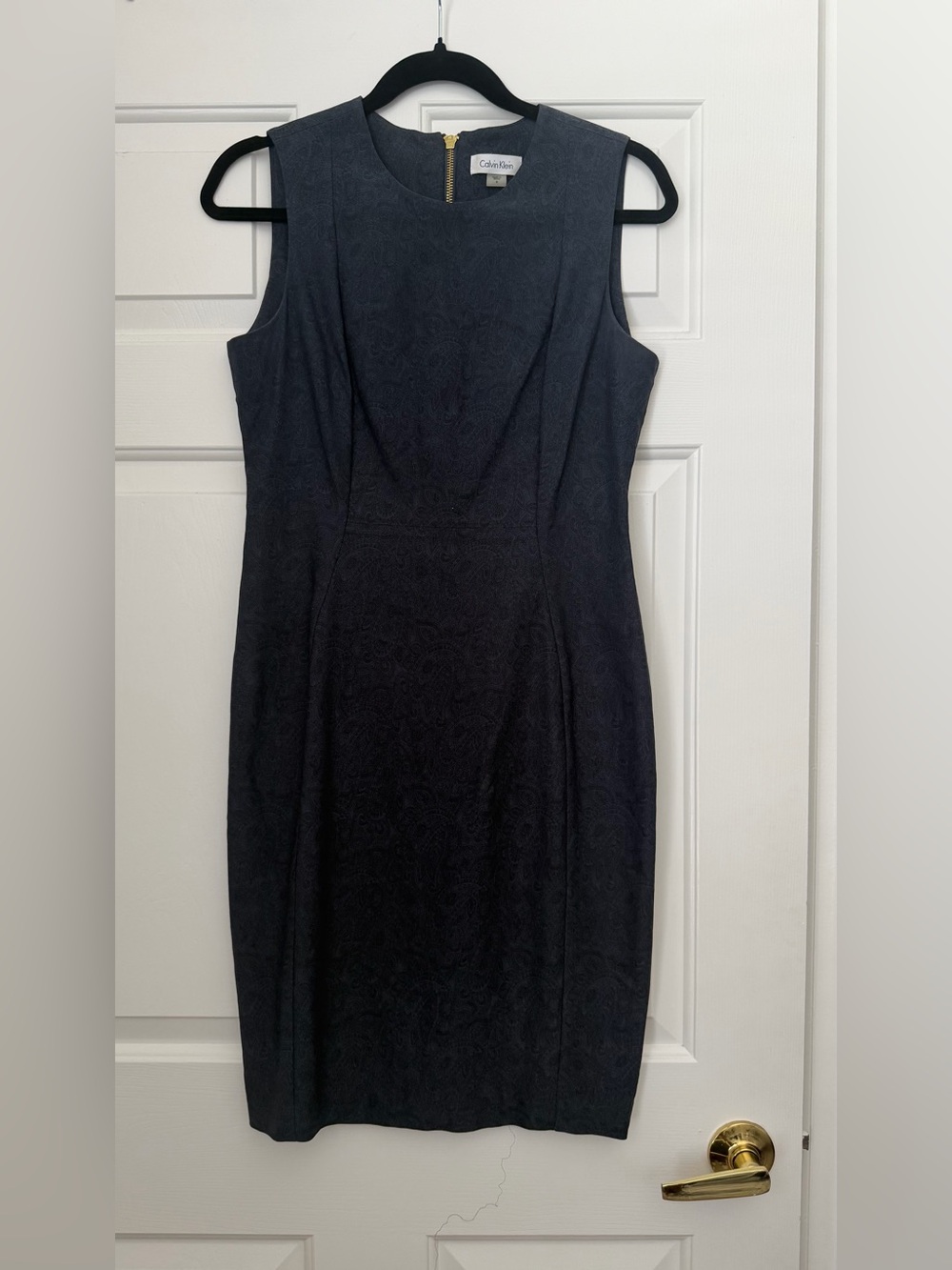 Calvin Klein Navy Textured Sleeveless Midi Sheath Dress